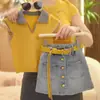 Conjunto de Verano 2026 Nuevo Elegante Versátil Hielo Seda Fresco Tejido Camiseta y Pantalones Falda de Mezclilla para Niñas y Niños Mayores Moderno