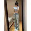 Jeans Vintage Lavados con Diseño Roto para Mujer, Pantalones Rectos Holgados Adelgazantes de Cintura Alta para Verano con Efecto Drapeado