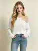 Suéter de punto calado con hombros descubiertos y rotos estilo europeo y americano transfronterizo para mujer, primavera y otoño, ajuste holgado casual, cuello redondo, top pullover de manga larga