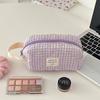 Bolsa de cosméticos a cuadros color baya, portátil, de gran capacidad, para estudiantes, 2024