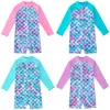 Roupa de banho infantil de manga comprida para meninas, maiô de sereia de peça única, roupa de surf com proteção solar para crianças maiores, moda praia para meninas