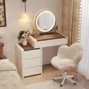 Tocador moderno y minimalista, 60 cm, madera maciza, adecuado para dormitorios pequeños, con un diseño vintage color crema, combinando una mesita de noche y un tocador.