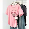 Camiseta Casual de Manga Corta con Estampado Retro de Letras Versátil de Verano Nueva para Mujer Talla Grande 100 kg Top 9639