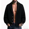 Cardigã Masculino de Tricô Trançado Suéter Cardigã de Gola Aran Pesado Estilo Europeu e Americano Solto Casual Top Masculino
