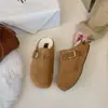 Jialuoya~Boken Shoes Feminino Novo Outono Super Quente Peludo Chinelos de Costas Abertas Sapatos para Uso Externo Com Plush Sola Grossa
