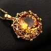Transmissão ao Vivo Mais Vendido Design de Ninho de Pássaro Anel de Citrino Imitação Pingente de Diamante Amarelo Redondo de Luxo Conjunto de Brincos e Colar com Pedras Coloridas