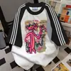 Camiseta Unissex de Manga Curta com Estampa de Desenho Color-Blocking e Listras Três Listras Verão 2025 Versátil para Casal Tops Ins