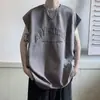 Colete Masculino Verão Novo Estilo Suede Embossado High Street Americano Refrescante Oversize Sem Mangas Camiseta Tendência