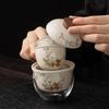 Juego de Té de Viaje Serie Múltiple de Flores Chinas Ceniza de Planta Juego de Té Kung Fu Portátil para Exterior Una Olla Dos Tazas Taza Rápida para Invitados