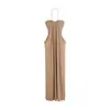 Conjunto de Duas Peças Top Tubo Sexy Puro com Alças Halter Plissado e Vestido Suspensório, Top Tubo Justo de Manga Longa de Cintura Alta