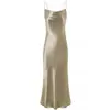 Vestido Atmosférico Imitación Discreta Satén de Acetato Color Champaña Cuello Oscilante Falda de Tirantes Vestido Francés de Verano para Mujer Ins