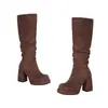 Botas de cuero de otoño e invierno de talla grande con punta redonda y tacón alto, botas Martin ligeras de tacón grueso transfronterizas, tacón ultraligero con plataforma impermeable y cremallera lateral, versátiles