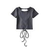 Top de verano para chicas calientes, recién llegado, grande, sin espalda, sexy, con cordones cruzados, de manga corta, de cintura alta, ajustado, para adelgazar el ombligo.