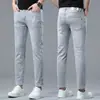 Seda Gelada de LyocellCalça Cigarette Masculina Slim-Fit Estilo Europeu de Alta Qualidade Cinza Claro, Comprimento 9/10