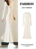 Vestido Longo Bodycon de Tricô Estilo Lótus Branco para Mulheres, Corpo Pera, Coleção Início da Primavera