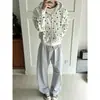 Sudadera con Cremallera y Estampado de Estrellas Chaqueta Hombres Mujeres Otoño Primavera Estilo Retro Milenio cleanfit Sudadera con Capucha Blanca Gris