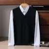 Chaleco de hombre 100% cachemir con cuello en V, tejido liso, corte holgado, adecuado para usar debajo de suéteres, venta al por mayor para comercio exterior