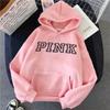 Sudadera con capucha para mujer de otoño e invierno transfronteriza 2023, rosa con letras, forro polar, sudadera para mujer, cálida, versátil, corta, forro polar cálido