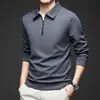 Sudadera con media cremallera para hombre transfronteriza, nueva camiseta de manga larga primavera/otoño 2025, top tipo polo liso con cuello