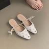 Pantuflas de Medio Zapato Baotou para Mujer para Ropa de Verano para Mujer Nuevo Estilo Hada de Temperamento Plateado Estilo Francés Hermosas Sandalias para Mujer con Tacón Grueso
