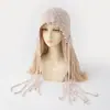 Gorro Rojo para Mujer, Estilo Étnico con Bordado, Gorro de Moda con Orejeras de Borlas, Engrosado para Abrigo, Gorro que Adelgaza el Rostro