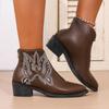 Comercio Exterior Nuevas Botas Europeas y Americanas de Talla Grande para Mujer Estilo Étnico Punta Fina Tacón Grueso Cremallera Botas de Moda Botines Bordados para Mujer