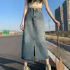 Falda de Mezclilla para Mujer Cintura Alta Cadera Primavera y Otoño Nueva Retro Recta Holgada Línea A Midi Sobre falda