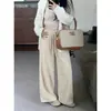 Tiro real 2026 Otoño Nuevo Holgados Adelgazantes Cordón Drapeado Pierna Ancha Pantalones de Cintura Alta Acortados Casuales para Mujer 25929