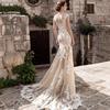 Vestido de Novia Ligero 2026 Estilo Nuevo, Uso de Dos Maneras, Falda Voluminosa Desmontable Color Champaña, Cola Transparente de Encaje Calado para Boda