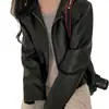 En Stock Chic Coreano Elegante Genial Chica Motociclista Chaqueta Abrigo de Cuero Chaqueta de Cuero