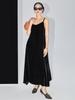 Vestido de Seda de Mora para Mujer, Falda de Tirantes con Diseño Negro, Elegante Falda Larga de Seda con Tirantes que Se Puede Usar Afuera, Elegante Bata