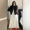 Falda Midi Blanca para Mujer Primavera Otoño 2026 Nuevo Estilo Petite Adelgazante Patchwork Encaje Irregular con Capas