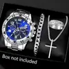 Conjunto de 4 Peças de Relógio Masculino Transfronteiriço High-End Mostrador Grande Relógio de Pulso a Quartzo Masculino de Negócios Conjunto de Anel Pulseira Colar