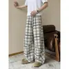 Moda masculina de otoño, pantalones casuales de cuadros deconstruidos estilo retro americano para hombres y adolescentes, pantalones versátiles holgados de estilo coreano hasta el suelo