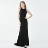 Vestido de Novia Ligero Ajustado Estilo Halter Sin Mangas de Satén Negro Vestido para Anfitrión de Reunión Anual Vestido para Fiesta de Cumpleaños