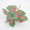 Atacado de fábrica planta verde artificial 7 folhas de perilla em forma de coração vermelho planta falsa folhas de vestido de noiva flor ornamentos para fotografia