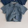 Estilo coreano em bebês meninos e meninas manga curta Denim camisa shorts terno verão moda estilo ocidental terno de duas peças