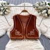 Estilo étnico Indústria Pesada Bordado Vintage Borla Colete Bohemia Xinjiang Exterior Camurça Colete Cardigan Curto