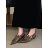 Primer Encuentro Ji Zapatos de Piel con Tacón Grueso de Tacón Alto para Mujer Ropa de Abrigo Otoño/Invierno Combinación con Faldas Puntiagudos con Forro de Felpa Zapatos de Salón de Corte Bajo