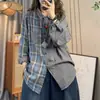 Versão original não encolhe! Camisa xadrez de manga comprida estilo Hong Kong 100% algodão com gola, solta, casual, feminina, retalhos