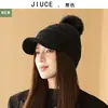 Novo Chapéu de Lã Tricotado com Bico de Pato e Pom Pom de Pelo de Coelho com Pérolas para Mulheres no Inverno, Proteção para Orelhas, Quente, Estilo Coreano, Versátil, Faz o Rosto Parecer Menor