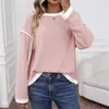 Novo Top Feminino Amazon Transfronteiriço Europeu e Americano Outono/Inverno 2026 Gola Redonda Tricô Falso Manga Longa Bloco de Cores Solto