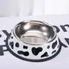 Comedero para Mascotas de Acero Inoxidable Transfronterizo, Comedero para Perros y Gatos Anticaídas y Antideslizante, Comedero para Mascotas Estilo Vaca Blanca, Comedero para Gatos y Perros Antivuelco