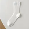 Calcetines KT de patrón oscuro blanco puro hasta la pantorrilla para mujer, calcetines holgados versátiles dulces de seda de morera hasta la pantorrilla, calcetines largos finos transpirables para primavera y verano
