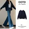 Jaqueta Moletom Amarelo Gengibre com Ombro Caído Feminino Top Cropped com Capuz Outono Inicial 2026 Novo Estilo Coreano Roupa de Outono