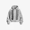 Conjunto de sudadera con capucha bordada y botones de estilo American high street en gris, cárdigan con cremallera de corte holgado y pantalón largo de pierna ancha, conjunto de dos piezas