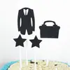 Decoración de Pastel para el Día del Padre Barba Negra Sombrero de Copa Traje Corbata de Moño Bandera de Decoración de Pastel Enchufe para Mesa de Postres Vestir