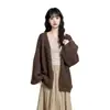 Chaqueta Cardigan de Punto Color Café Retro para Mujer Primavera Otoño 2026 Otoño Invierno Nuevo Estilo Perezoso Cardigan de Punto Suave Pegajoso Top Engrosado