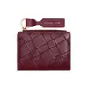 Cartera corta tejida de nuevo diseño de alta gama estilo coreano con patrón de diamantes para mujer, tarjetero con cremallera, llavero y clip para dinero - al por mayor