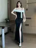 Vestido de Sirena con Escote a un Hombro, Lazo y Abertura, Elegante y Ceñido, Adecuado para Ser Anfitriona de Banquetes y como Vestido para el Brindis de la Novia